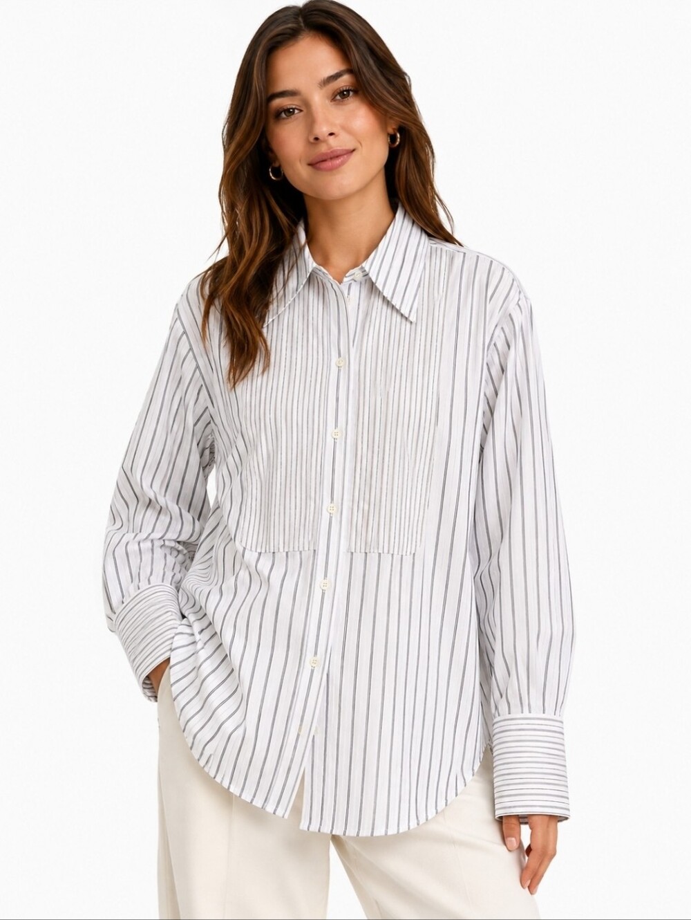 Madewell Poplin Oversized Button-Up White Shirt Mixed Stripes NWT M
